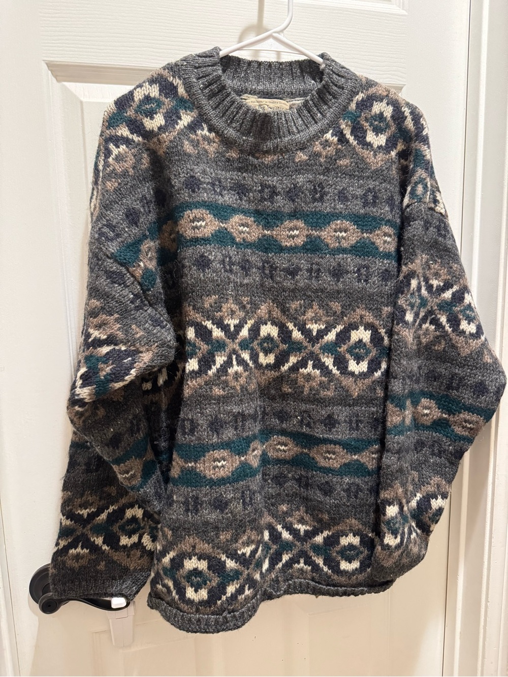 Vintage Abercrombie & Fitch Charcoal, Teal & Cream Fair Isle Crewneck Sweater